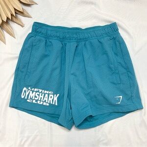 Gymshark Lifting Club Teal Blue White Mesh Pull On Pockets 5” Gym Shorts Small